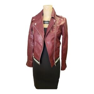 New Romeo and Juliet Couture Maroon Moto Jacket vegan leather small
